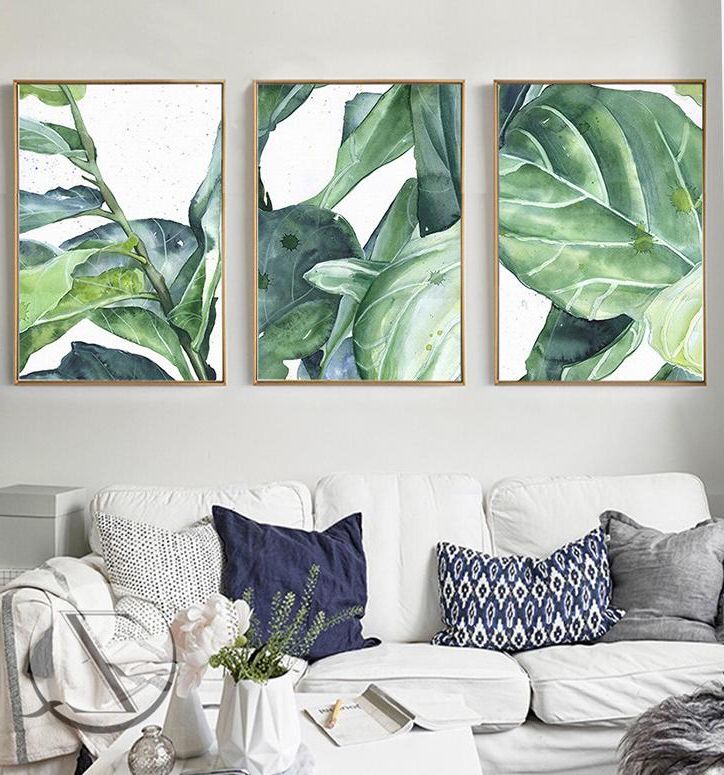 Palm Leaves Wall Art With Regard To Well Known New Summer Green Leaves Wall Art Set Canvas Art Palm Tree (View 12 of 20)