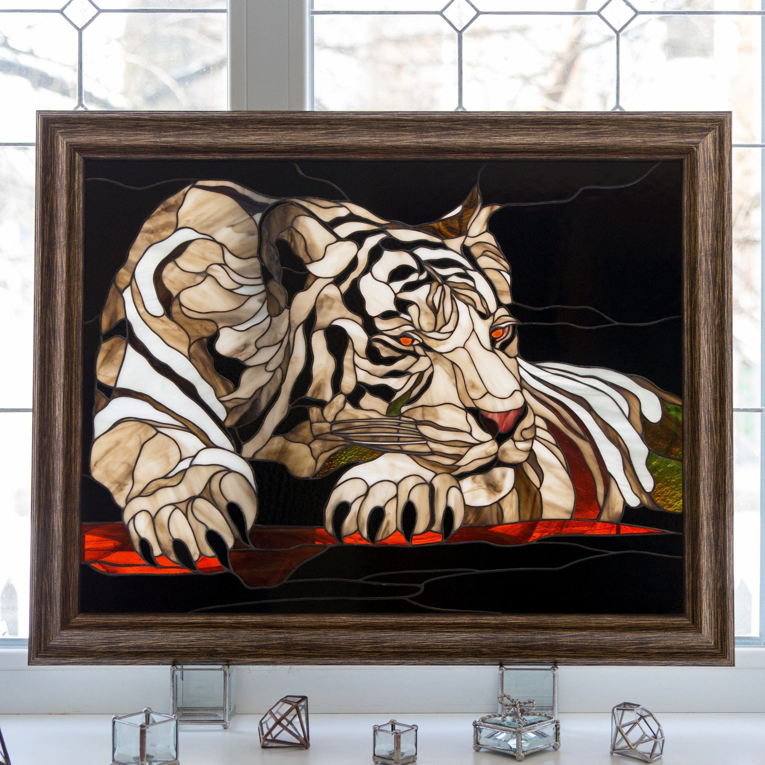 Popular Tiger Wall Art With White Tiger Wall Art Christmas Gift Custom Stained Glass (View 1 of 20)