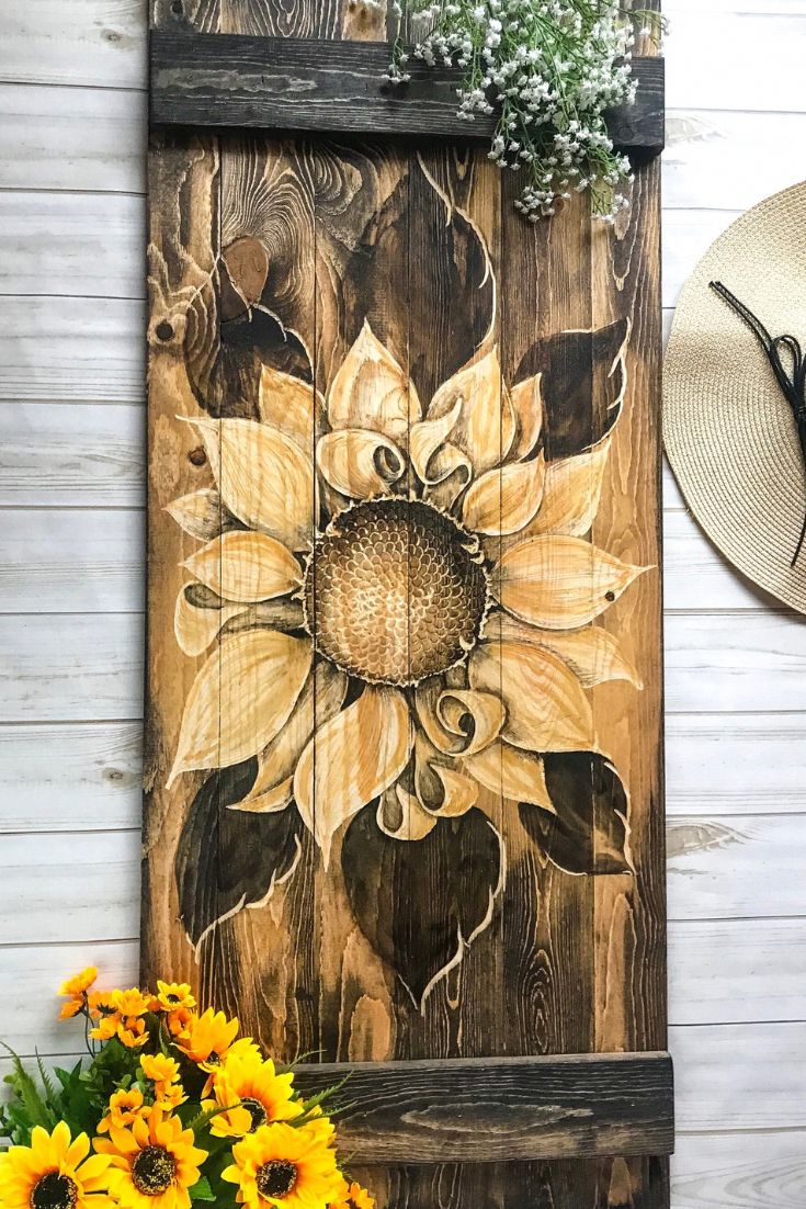 Preferred This Sunflower Is Hand Carved Into A Mini Barn Door (View 10 of 20)