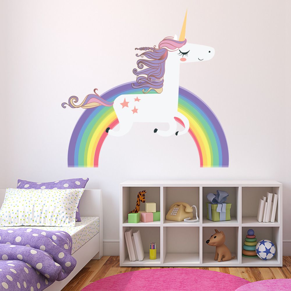 Rainbow Wall Art With Recent Unicorn Wall Sticker Rainbow Wall Decal Art Girls Bedroom (View 9 of 20)