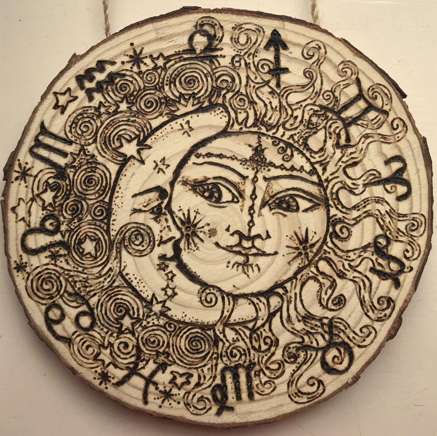 'sol Et Luna' – Sun & Moon – Pyrography Wall Plaque With Most Recent Luna Wood Wall Art (View 12 of 20)