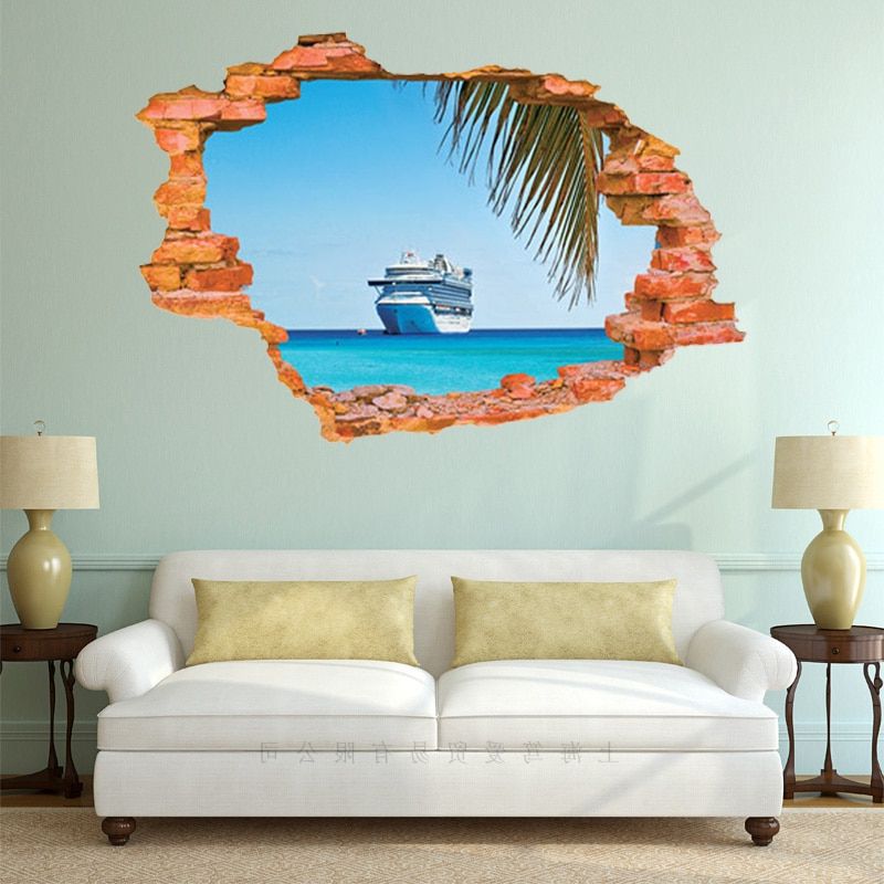 Stripes Wall Art In Current Large Sea Cruise Ship 3d Wall Sticker Pvc Material Diy (View 16 of 20)