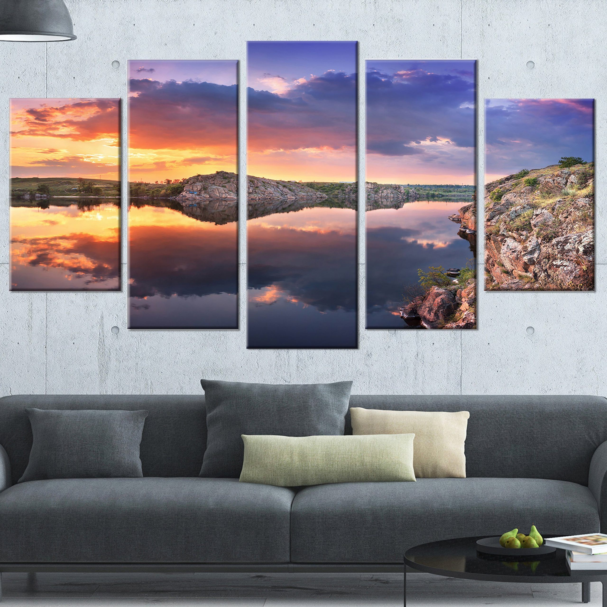 Summer Wall Art With Regard To 2018 Designart 'large Summer Clouds Reflection' 5 Piece Wall (View 1 of 20)