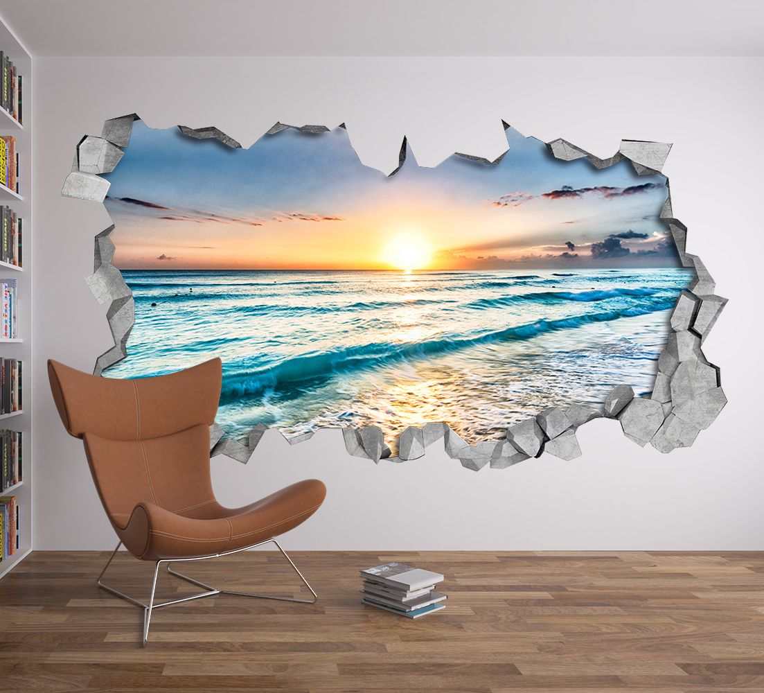 Sunset Broken Wall Decal – 3d Wallpaper – 3d Wall Decals Throughout Most Up To Date Stripes Wall Art (View 20 of 20)