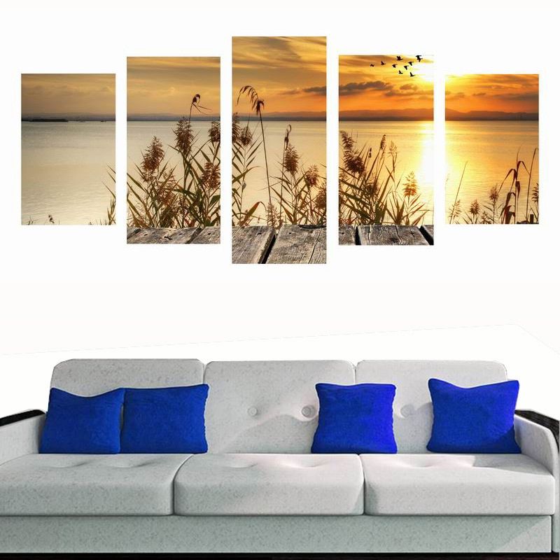 Sunset Wall Art Intended For Popular 5 Panel Printed Sunset Wall Painting Unframed Canvas (View 4 of 20)