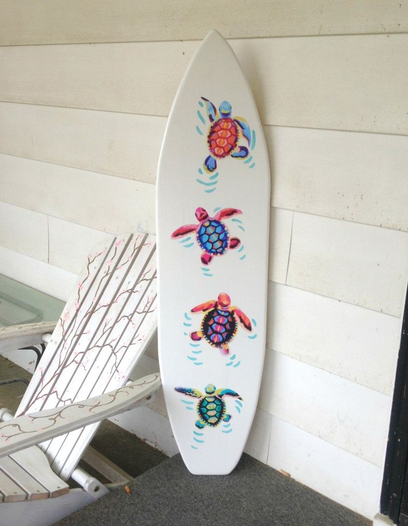 Surfing Wall Art Inside Fashionable 4 Foot Wood Surfboard Wall Art With Vinyl Turtle Appliques (View 8 of 20)