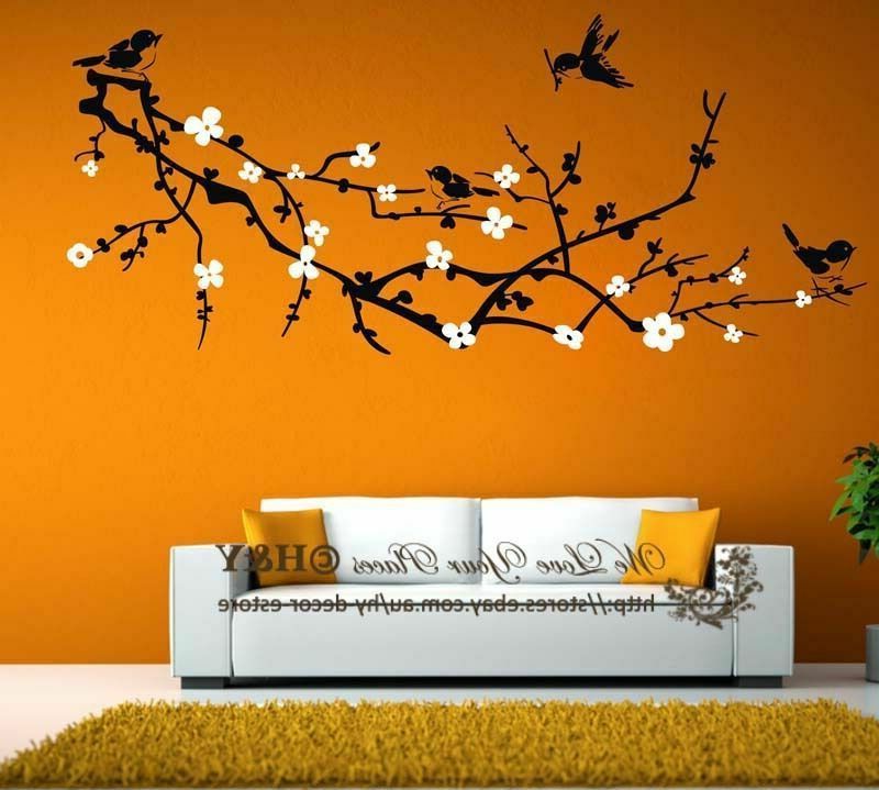 Trendy Bird Tree Branch Removable Wall Art Stickers Vinyl Decals Pertaining To Stripes Wall Art (View 7 of 20)