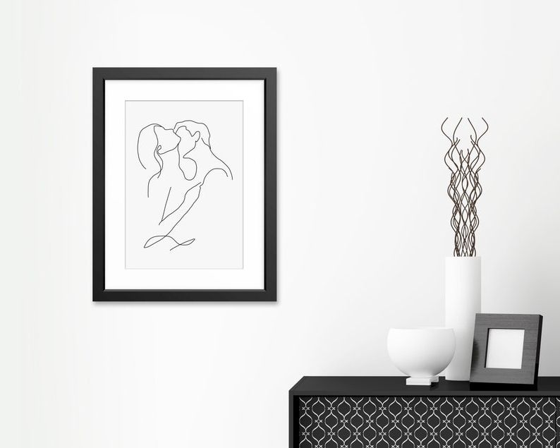 Trendy Line Art Wall Art Intended For Intimate Art Couple Kiss Line Art Romantic Wall Art (View 5 of 20)