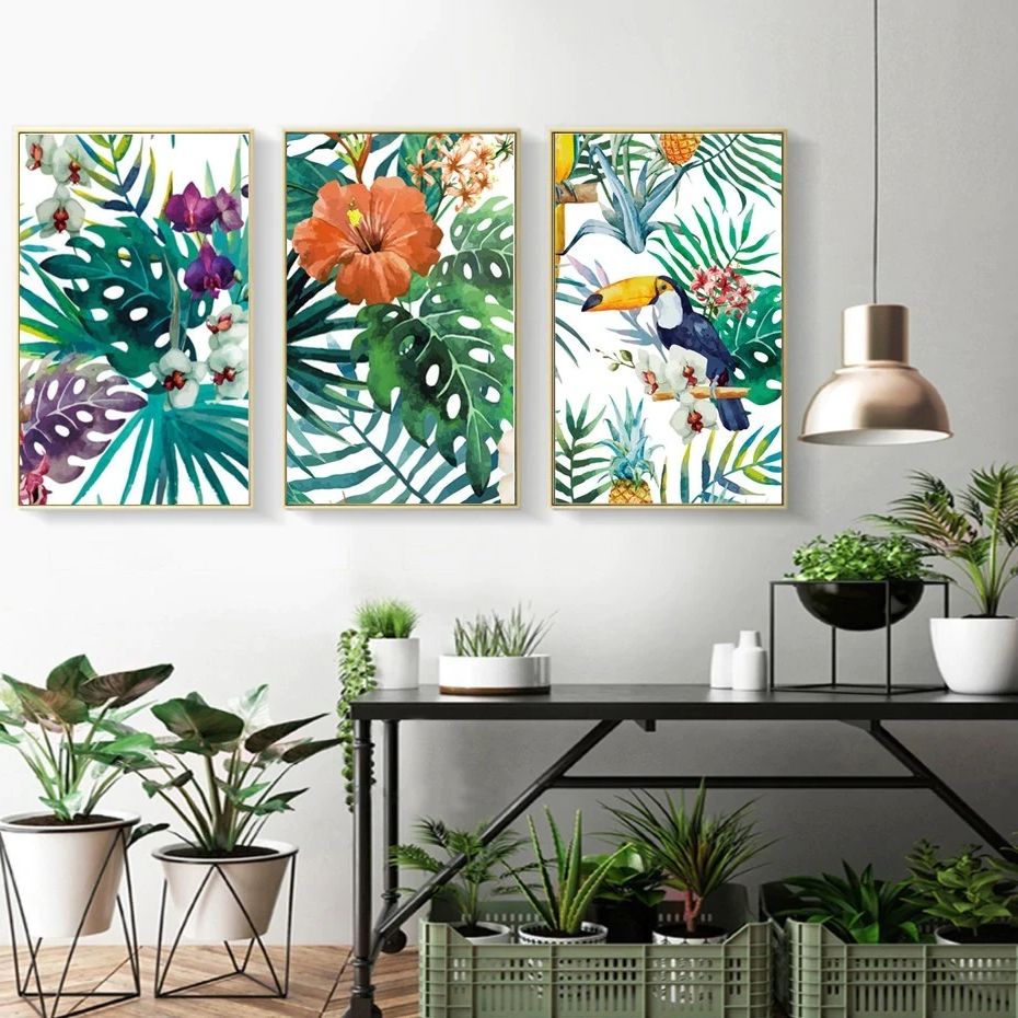 Tropical Flora & Fauna Colorful Nordic Style Botanic In Most Popular Tropical Framed Art Prints (View 4 of 20)
