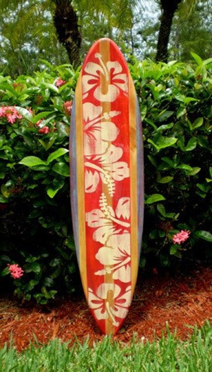 Vintage Red Surfboard Wall Art Solid Wood Surf Decor Home With Regard To Most Recent Surfing Wall Art (View 7 of 20)