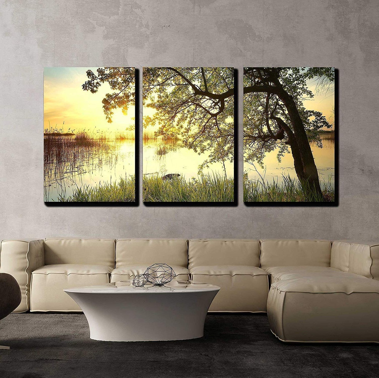 Wall26 – 3 Piece Canvas Wall Art – Tree Near Lake During Throughout Best And Newest Sunset Wall Art (View 9 of 20)
