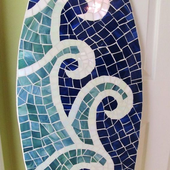 Waves Wood Wall Art Throughout Recent Custom Surfboard Mosaic, Stained Glass On Wood Wall Art (View 9 of 20)