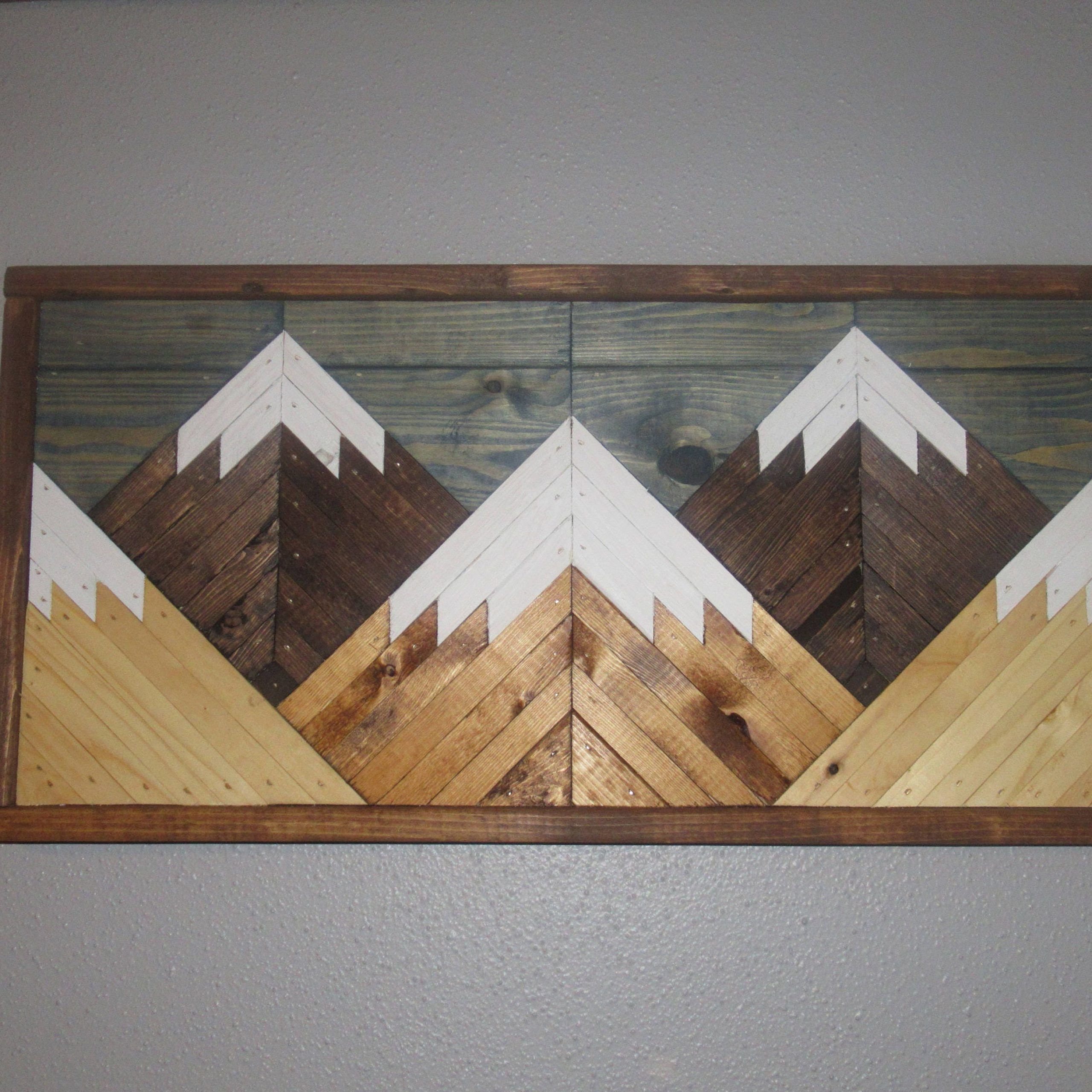 Well Known Mountains Wood Wall Art Throughout Stained Mountain Tops Single Piece. Reclaimed Wood Wall Art (View 9 of 20)
