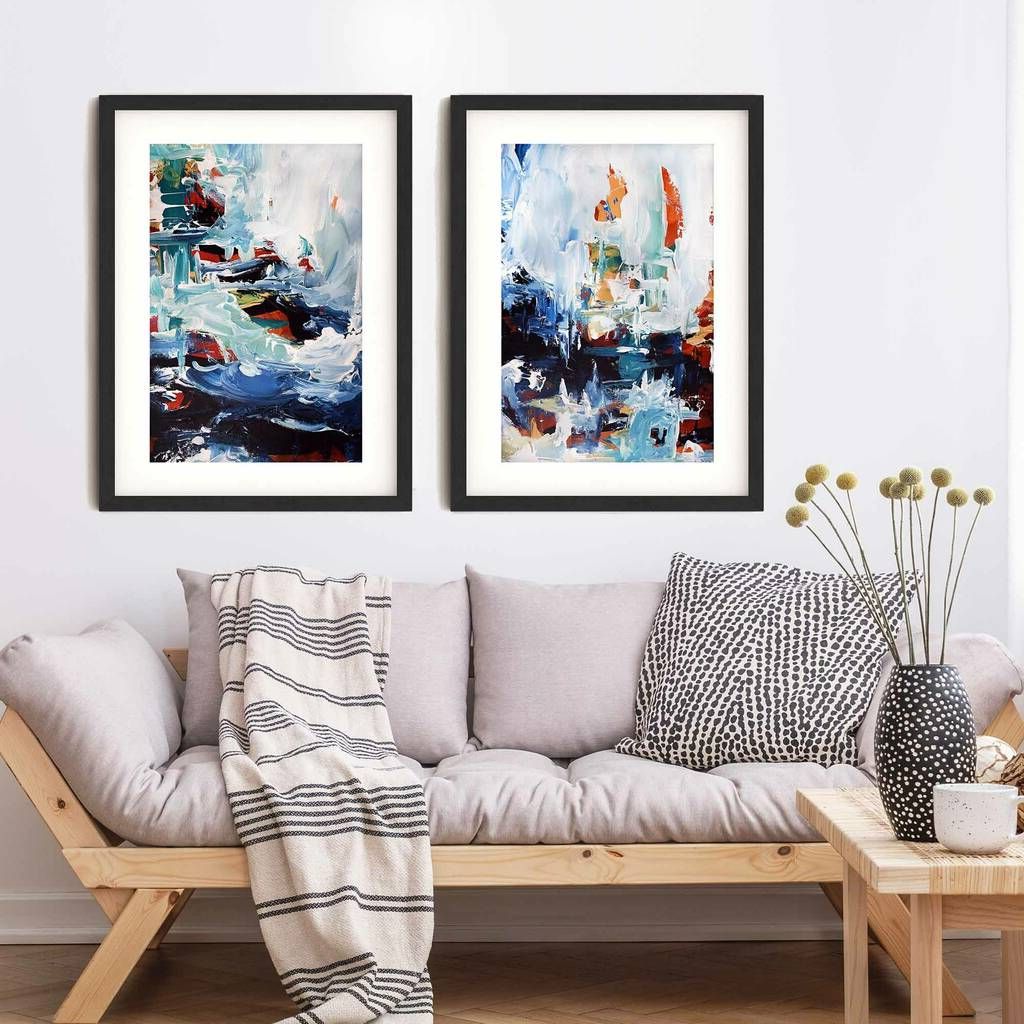 Well Liked Lines Framed Art Prints Pertaining To Set Of Two Prints Large Blue Abstract Framed Wall Art (View 11 of 20)