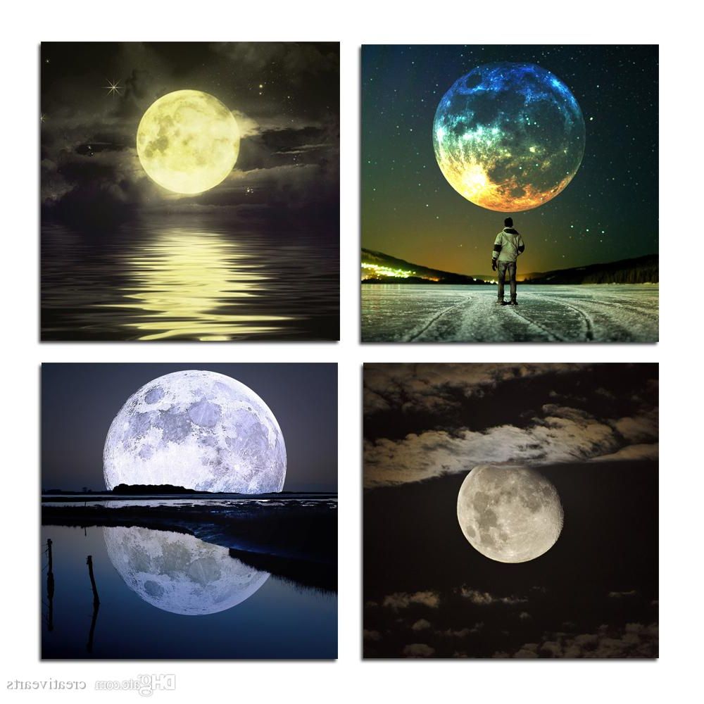 Well Liked Night Wall Art Within 2020 Canvas Wall Art Full Moon Night Sky Landscape Picture (View 5 of 20)