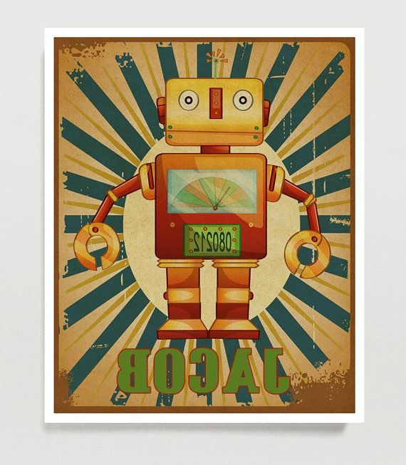 Well Liked Robot Wall Art Inside Retro Robot Art, Personalized Kids Wall Art – Robot (View 9 of 20)