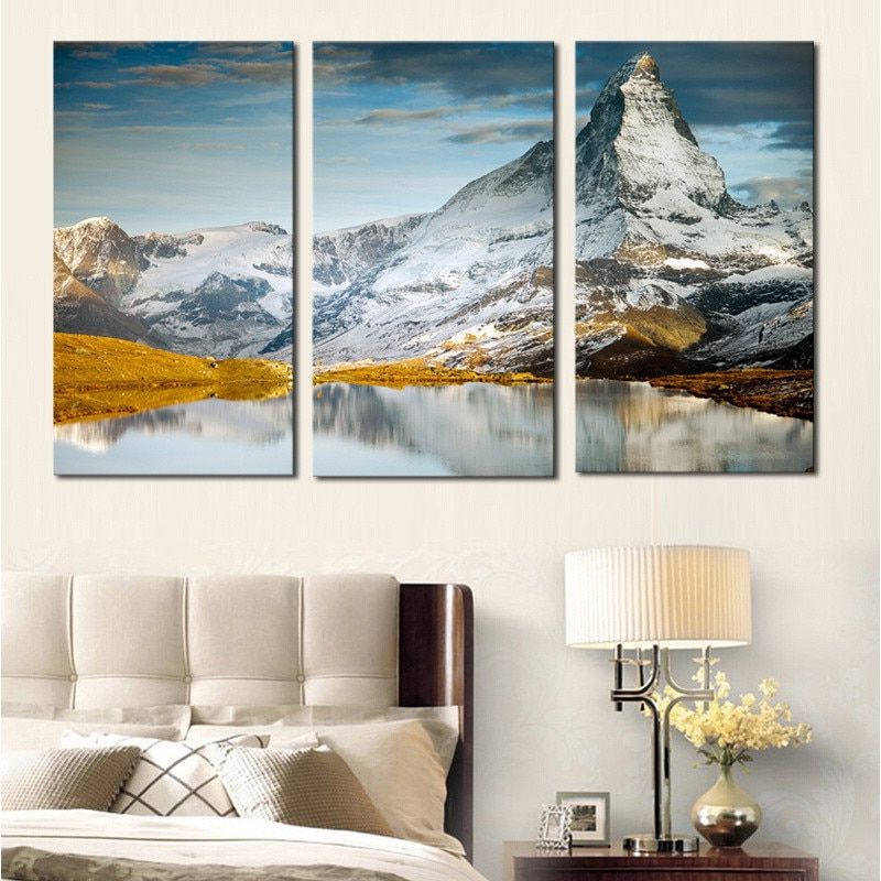 Well Liked Wall Framed Art Prints With Ysdafen 3 Panels Canvas Print High Mountain Painting On (View 14 of 20)