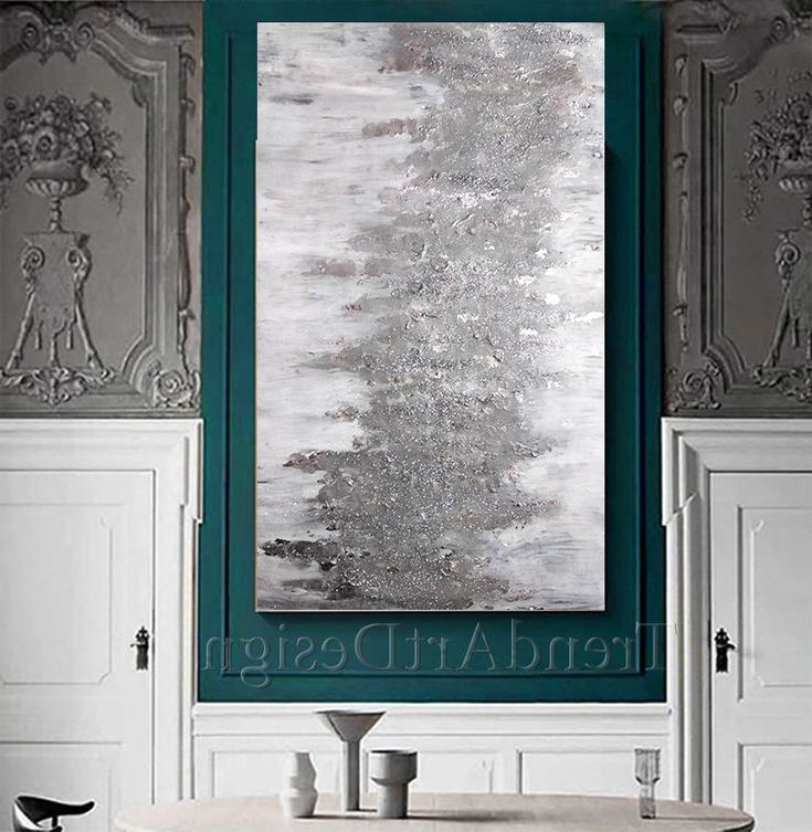 White Grey Wall Art, Silver Glitter Art With Silver Leaf For Widely Used Glitter Wall Art (View 11 of 20)