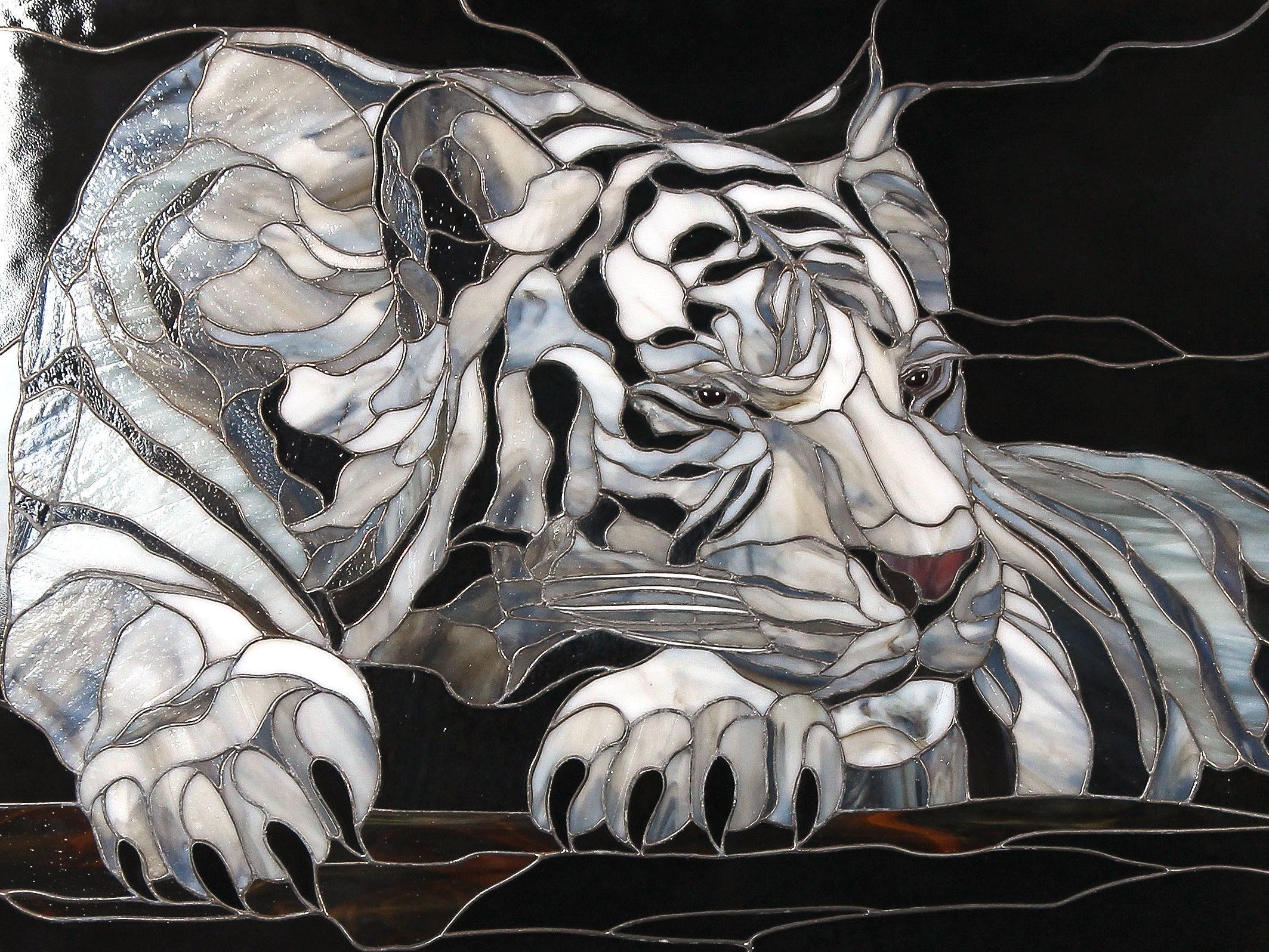 White Tiger Wall Art Custom Stained Glass Panel Gift For In Preferred Tiger Wall Art (View 3 of 20)