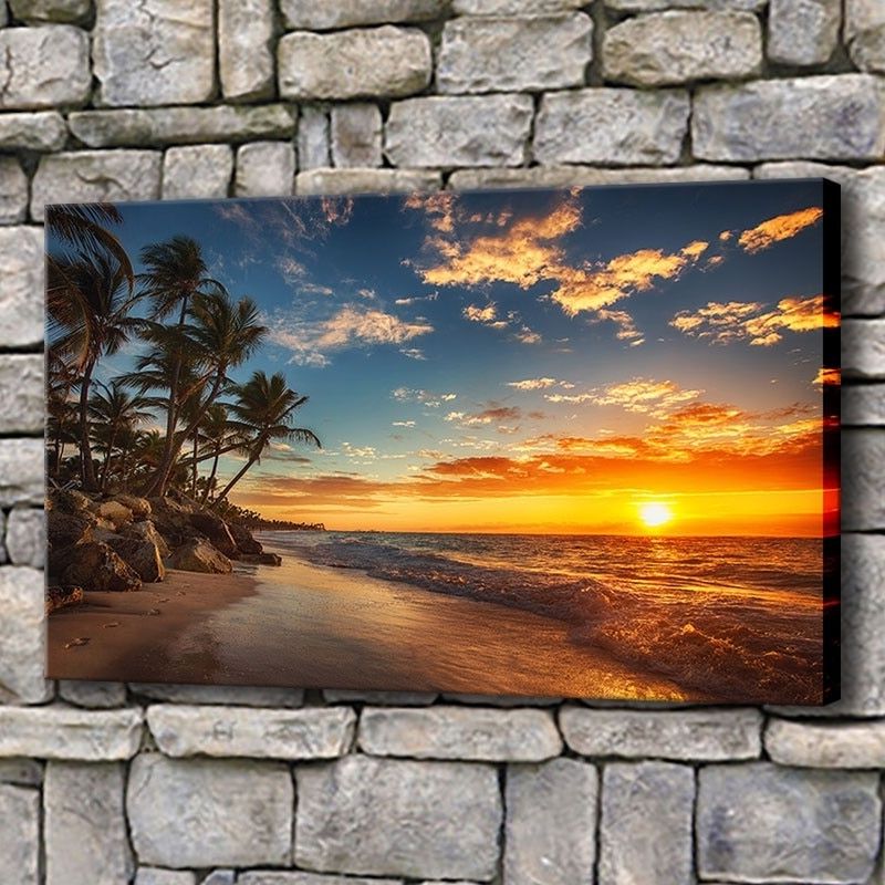 Widely Used Canvas Print Poster Home Decor 1 Piece Sunset Beach Tree Within Sunset Wall Art (View 2 of 20)