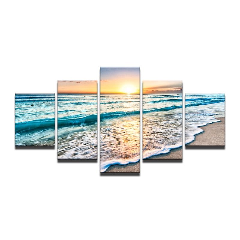Widely Used Wave Wall Art With Regard To 5 Piece Sea Wave View Painting Large Canvas Wall Art Huge (View 2 of 20)