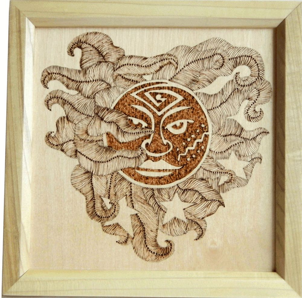 Woodburned Art Abstract Sun Framed Art Picture Home Decor In Favorite Sun Wood Wall Art (View 4 of 20)