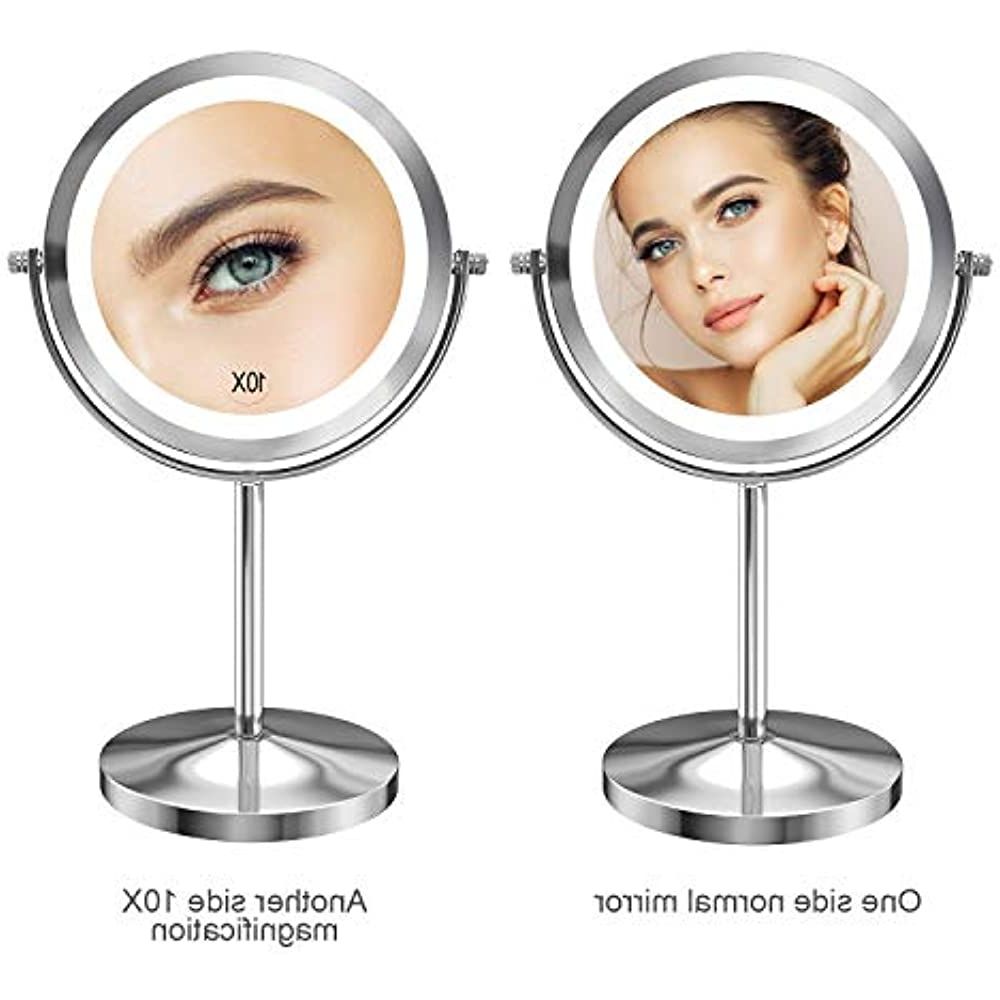 10x Magnified Lighted Makeup Mirror Double Sided Round Magnifying With Regard To Most Current Sunburst Standing Makeup Mirrors (View 5 of 15)