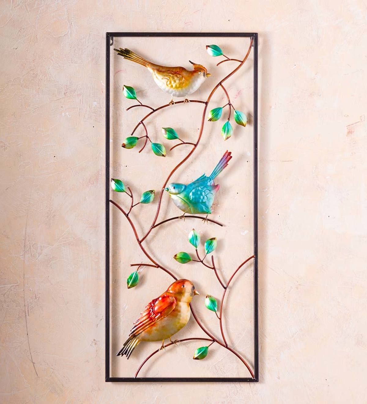 2018 Indoor/outdoor Metal Bird Vertical Wall Art Features Colorful Birds Pertaining To Bird Metal Wall Art (View 1 of 15)