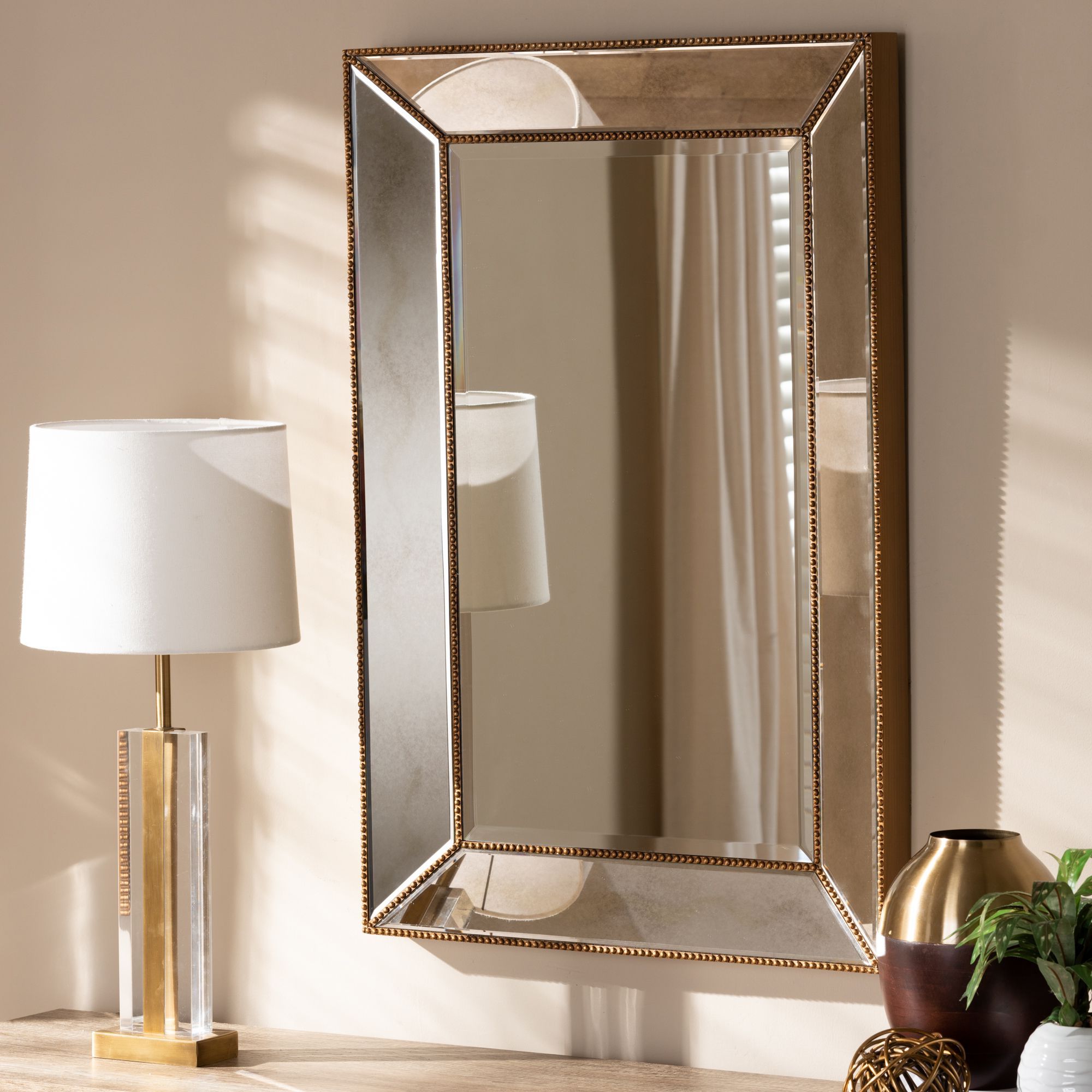 2021 Gold Modern Luxe Wall Mirrors For Baxton Studio Neva Modern And Contemporary Antique Gold Finished (View 5 of 15)