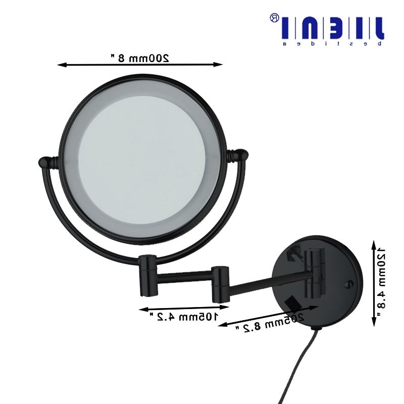 2021 Matte Black Led Wall Mirrors With Black Painting Makeup Mirrors Led Wall Mount Extending Folding Double (View 14 of 15)