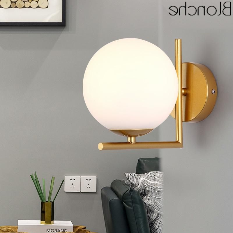 2021 Modern Nordic Glass Ball Wall Lamps Bedroom Gold Led Wall Sconce Within Well Liked Gold Led Wall Mirrors (View 8 of 15)