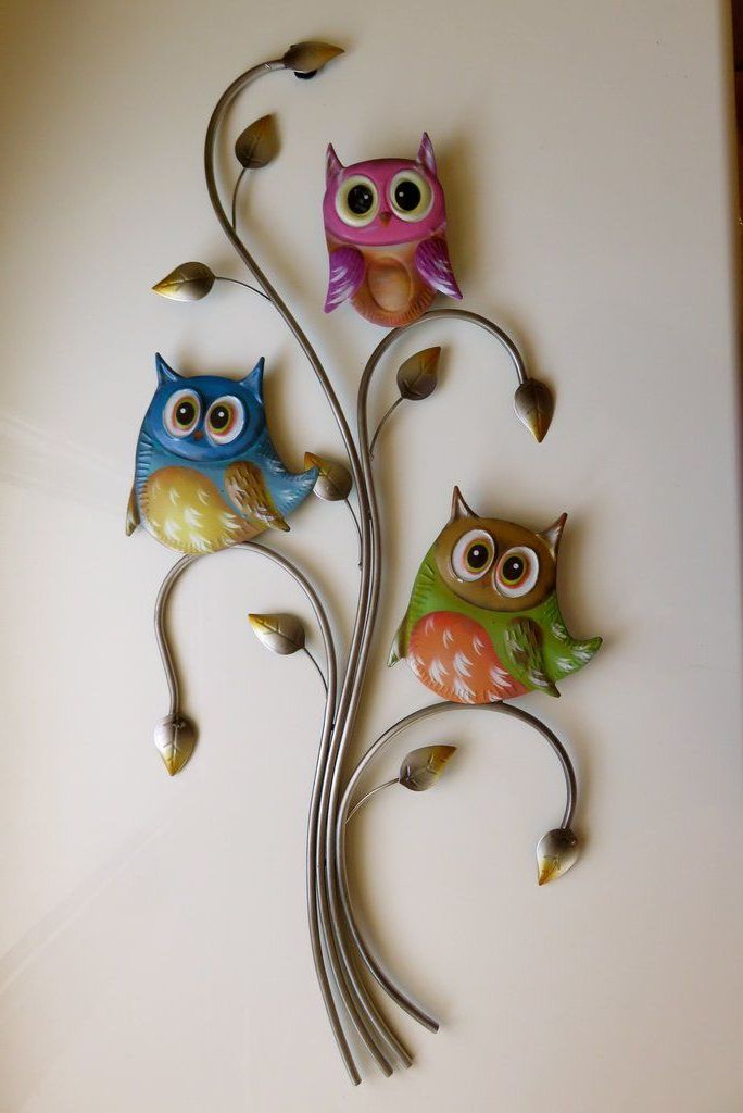 3 Owls On Tree Branch Metal Wall Decor (View 7 of 15)