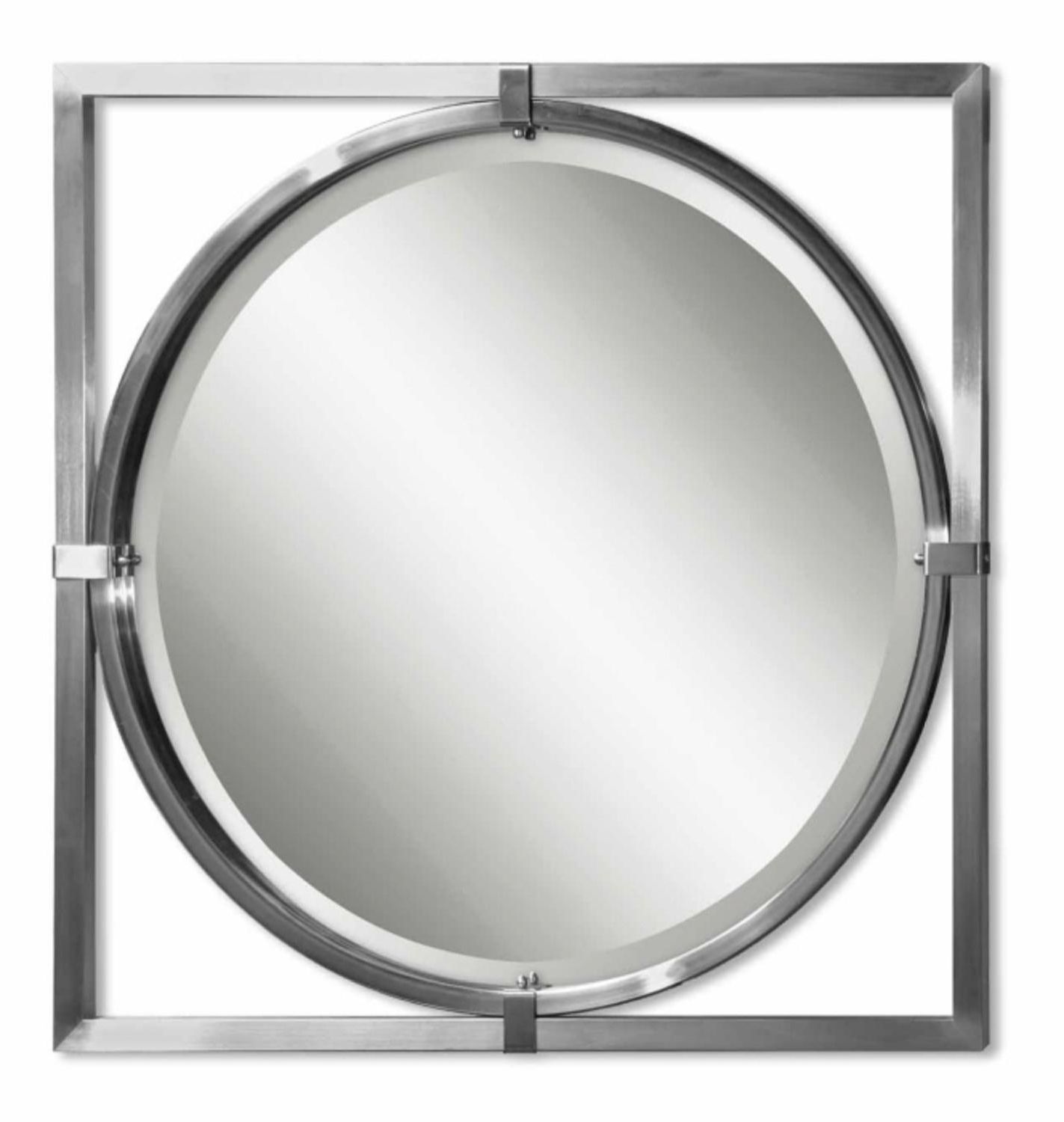 30" Contemporary Brushed Nickel Round Beveled Wall Mirror – Walmart With Current Round Modern Wall Mirrors (View 8 of 15)