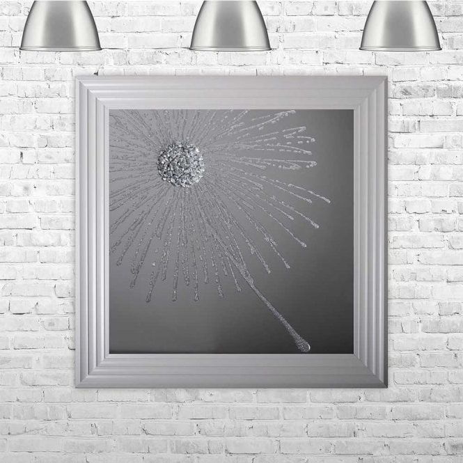 3d Crushed Glass Silver Right Dandelion On Mirror Framed Wall Art For Preferred Linen Fold Silver Wall Mirrors (View 10 of 15)