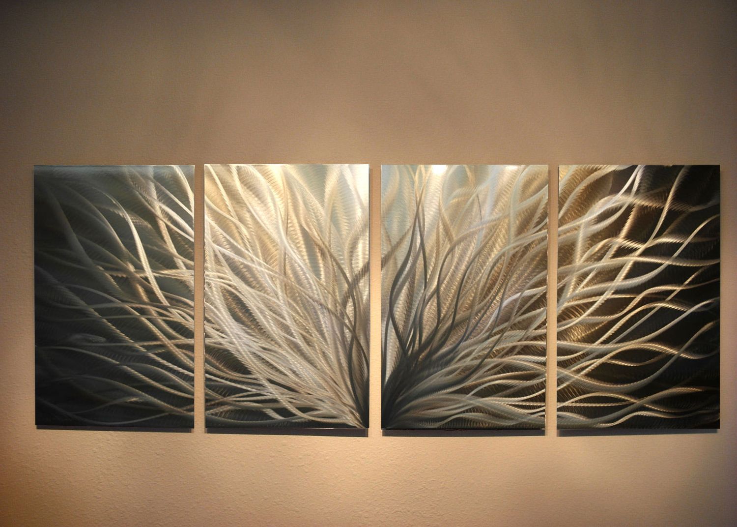 Abstract Metal Wall Art  Radiance Gold Silver  Contemporary Modern For Most Current Legion Metal Wall Art (View 9 of 15)