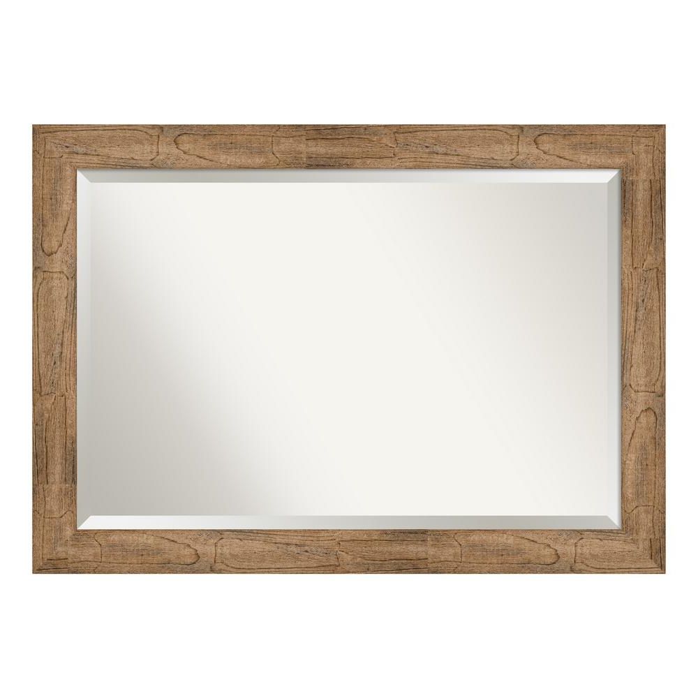 Amanti Art Medium Rectangle Distressed Brown Beveled Glass Casual Regarding Most Current Medium Brown Wood Wall Mirrors (View 10 of 15)