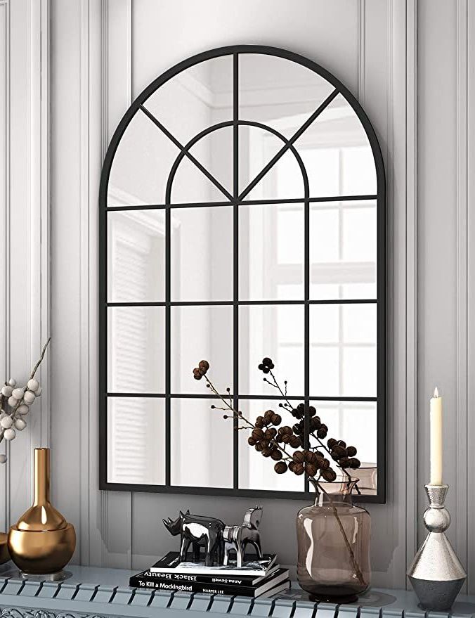 Amazon: Arched Window Finished Metal Mirror – 32"×47" Wall Mirror Regarding Most Popular Black Metal Arch Wall Mirrors (View 5 of 15)
