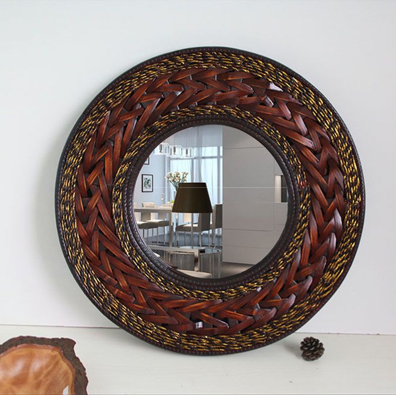 Antique Big Mirror Bamboo & Wooden Frame Round Wall Big Mirror Hanging Pertaining To Favorite Rustic Black Round Oversized Mirrors (View 2 of 15)