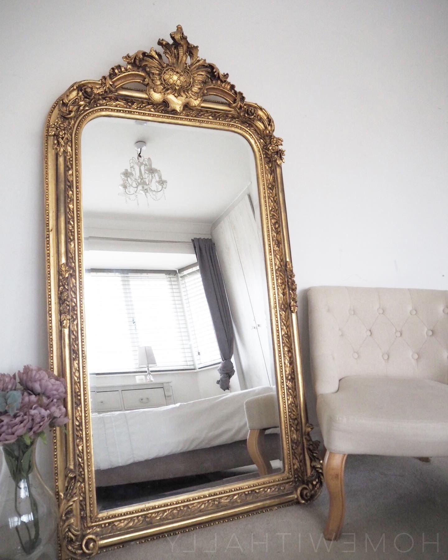 Antique Brass Standing Mirrors Intended For Most Popular Large French Antique Gilt Mirror Floor Mirror (View 2 of 15)