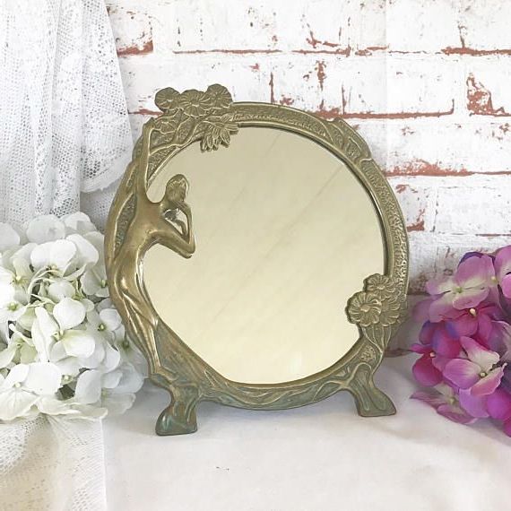 Antique Brass Standing Mirrors Pertaining To Most Popular Antique Art Nouveau Relief Mirror Picture Frame Floral Girl Lady Woman (View 8 of 15)