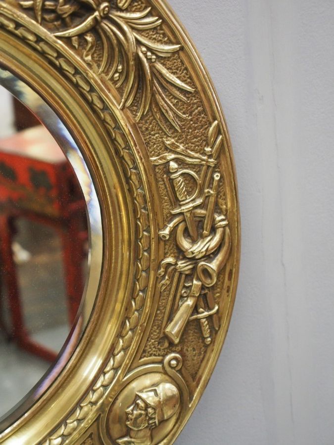Antique Brass Wall Mirrors Throughout Recent Antique Circular Brass Embossed Wall Mirror (View 4 of 15)
