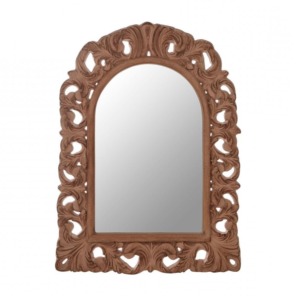 Antique Brown Arc Leaf Wall Mirror, Mirrored Glass, Brown (View 3 of 15)