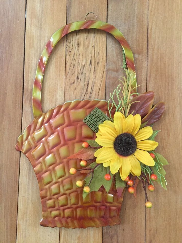 Autumn Fall Harvest Floral Sunflower Metal Basket Wall Art Leaves Door In Favorite Autumn Metal Wall Art (View 8 of 15)