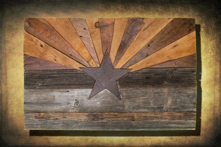 Barn Wood Arizona Flag, Handmade, Distressed Natural Wood, Vintage, Art Inside Widely Used Distressed Wood Wall Art (View 14 of 15)
