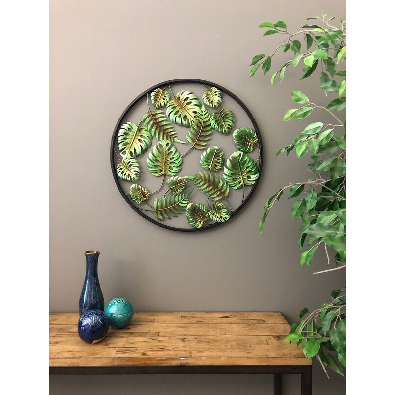Bay Isle Home Metal Circle 3 Dimensional Palm Leaves Tropical Wall With Trendy Pierced Metal Leaf Wall Art (View 6 of 15)