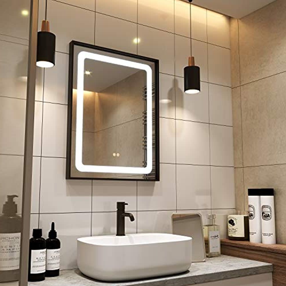 Best And Newest 24 X 32 Inch Led Lighted Bathroom Wall Mounted Vanity Mirrors, Black Throughout Matte Black Led Wall Mirrors (View 12 of 15)