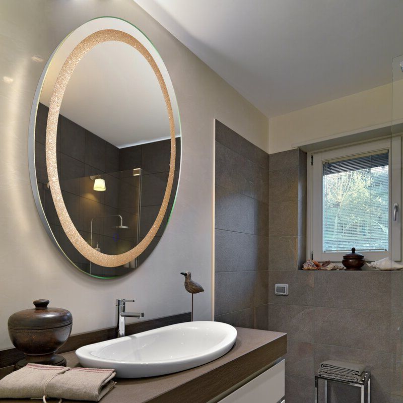Best And Newest Everly Quinn Hilton Crystal Oval Backlit Led Lighted Bathroom Mirror With Regard To Edge Lit Oval Led Wall Mirrors (View 1 of 15)