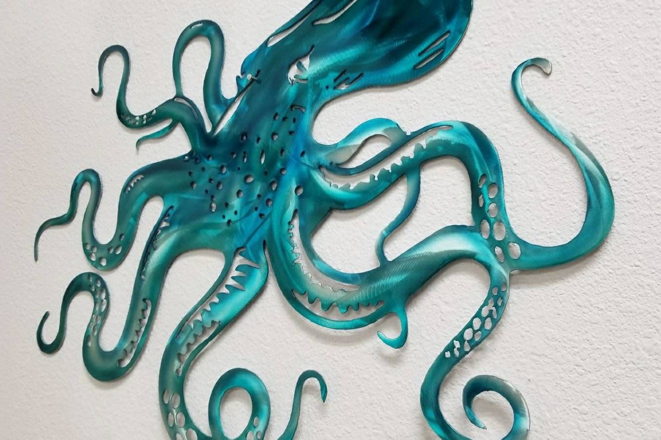 Best And Newest Octopus Metal Wall Sculptures With Regard To Octopus Metal Wall Art, Turqoise And Blue Octopus, Home Decor For (View 6 of 15)