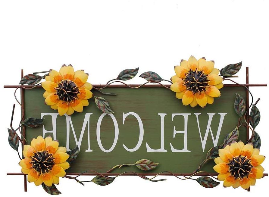 Best And Newest Sunflower Metal Framed Wall Art With Metal Hanging Sunflower Welcome Wall Art Decorative Sign 17"x10" Front (View 8 of 15)