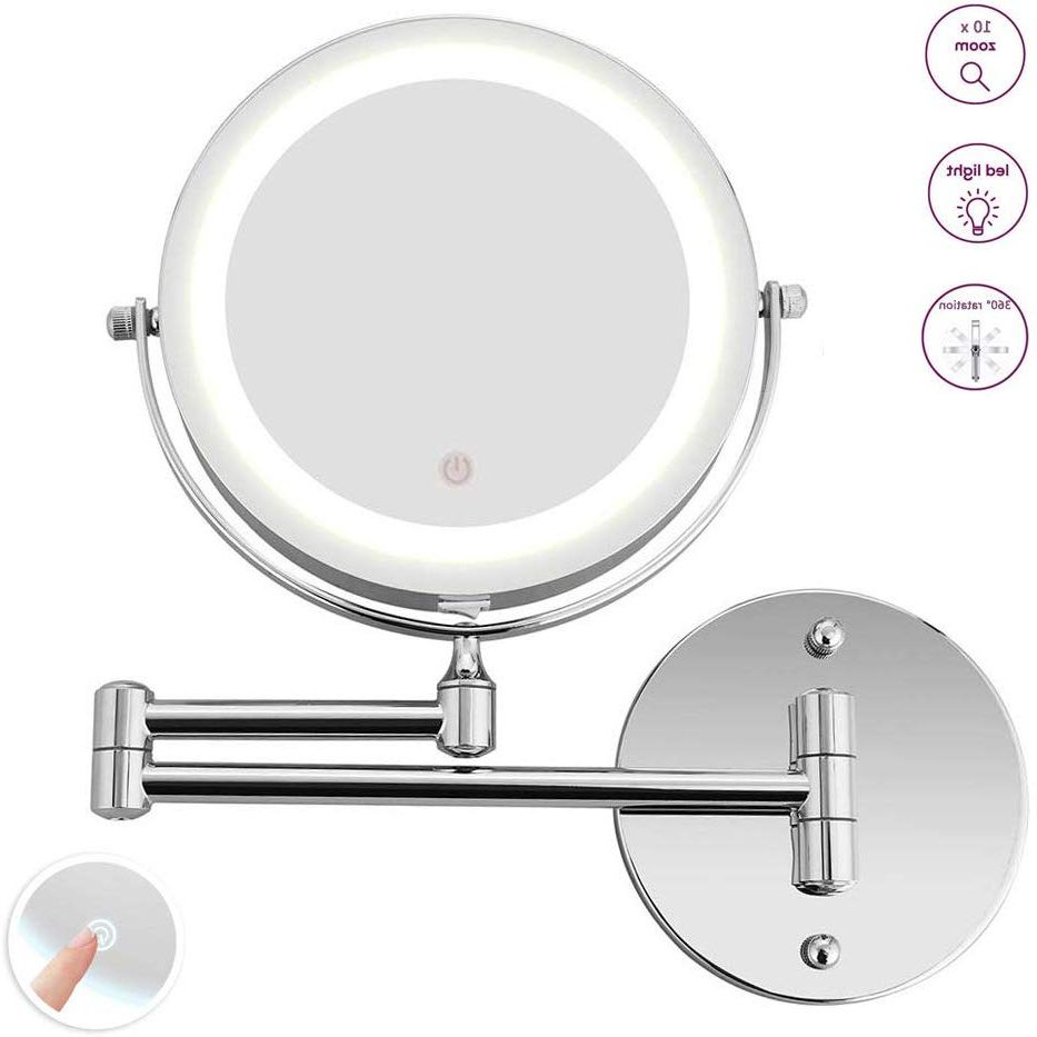 Best And Newest Wall Mount Makeup Mirror, 10x Magnifying Two Side Led Lighted Vanity Pertaining To Led Lighted Makeup Mirrors (View 5 of 15)